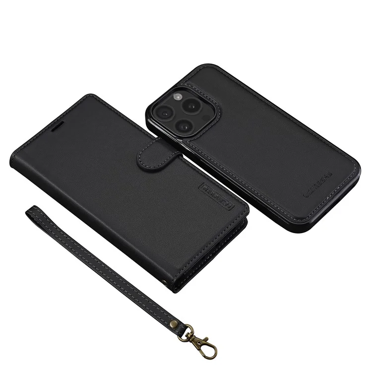 LC.IMEEKE Série L2 para iPhone 14 Pro Case PU Leather Wallet Destacável Capa Magnética de Telefone - Preto
