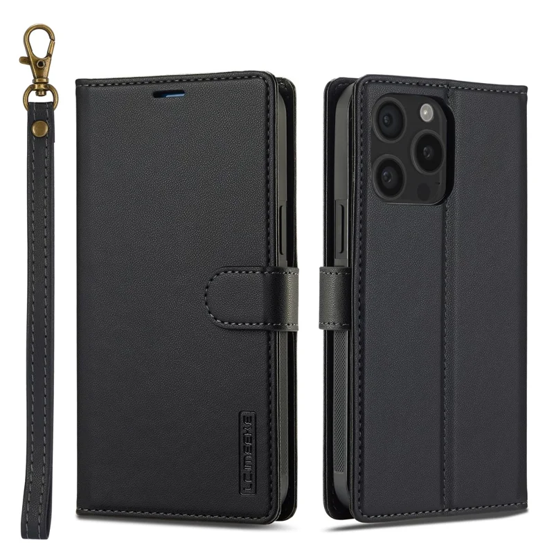 LC.IMEEKE L2 Series for iPhone 15 Pro Max Case PU Leather Wallet Detachable Magnetic Phone Cover - Black