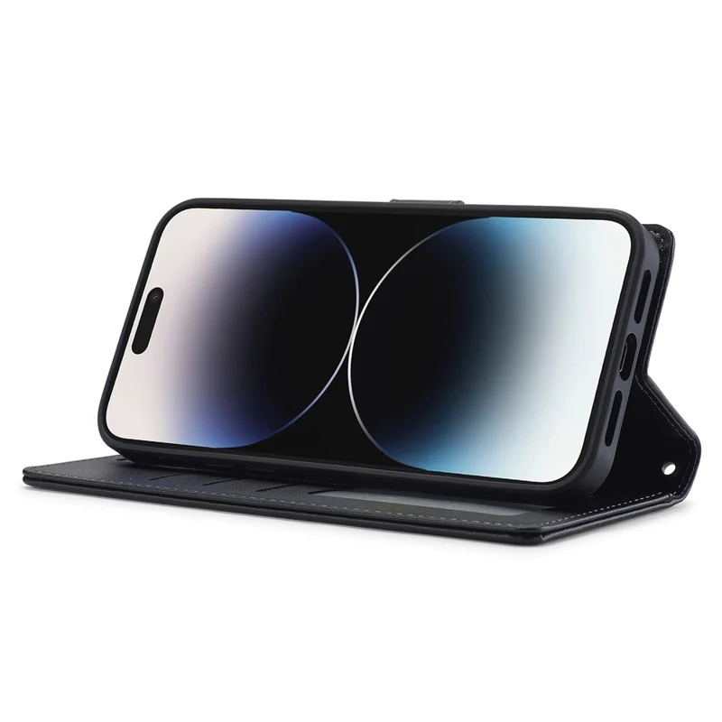 LC.IMEEKE L2 Series for iPhone 15 Pro Max Case PU Leather Wallet Detachable Magnetic Phone Cover - Black