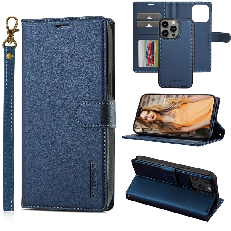 LC.IMEEKE Serie L2 para Funda iPhone 15 Pro Case PU Cuero Cartera Desmontable Magnética Cubierta de Teléfono - Azul