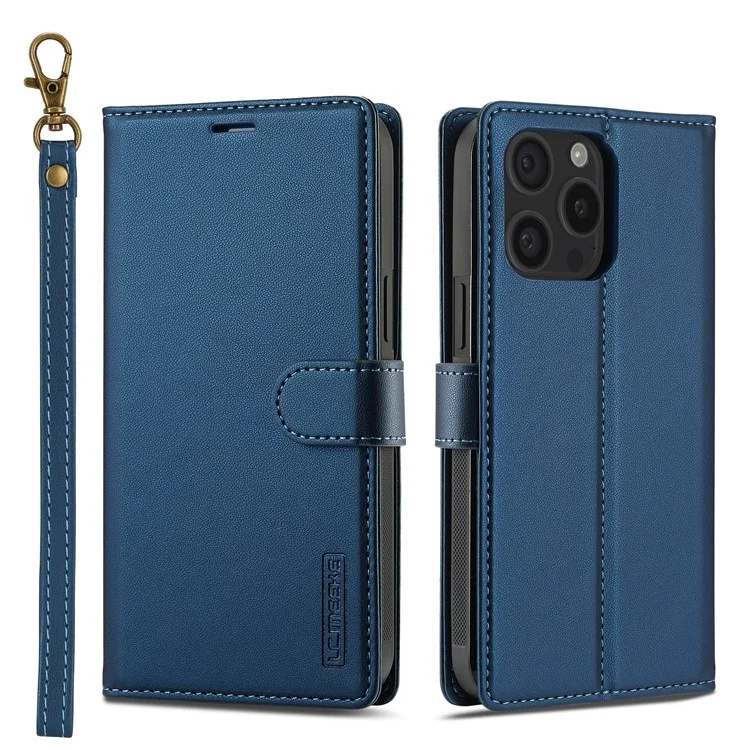 LC.IMEEKE Serie L2 para Funda iPhone 15 Pro Case PU Cuero Cartera Desmontable Magnética Cubierta de Teléfono - Azul