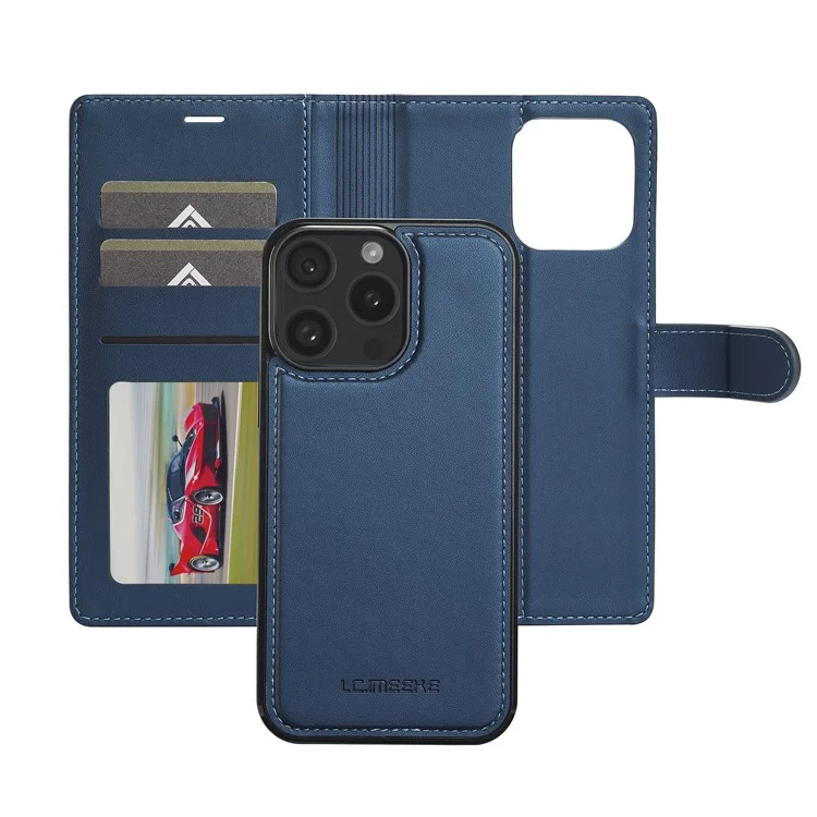 LC.IMEEKE Serie L2 para Funda iPhone 15 Pro Case PU Cuero Cartera Desmontable Magnética Cubierta de Teléfono - Azul