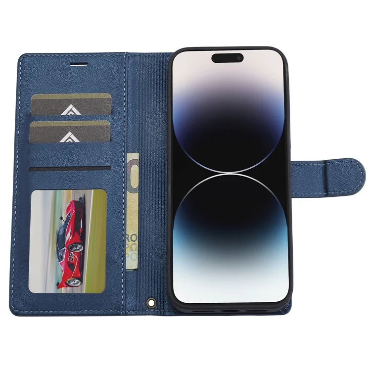 LC.IMEEKE Serie L2 para Funda iPhone 15 Pro Case PU Cuero Cartera Desmontable Magnética Cubierta de Teléfono - Azul