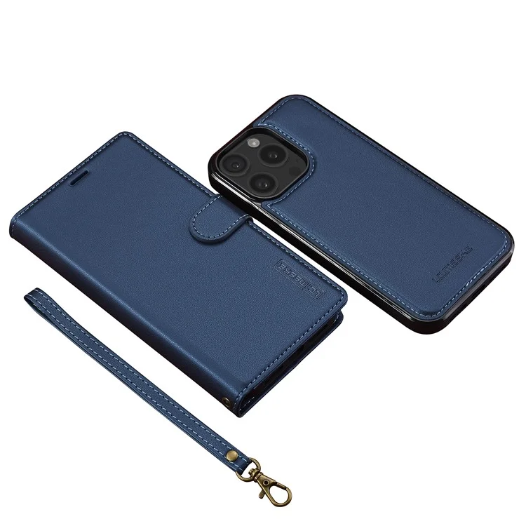 LC.IMEEKE Serie L2 para Funda iPhone 15 Pro Case PU Cuero Cartera Desmontable Magnética Cubierta de Teléfono - Azul