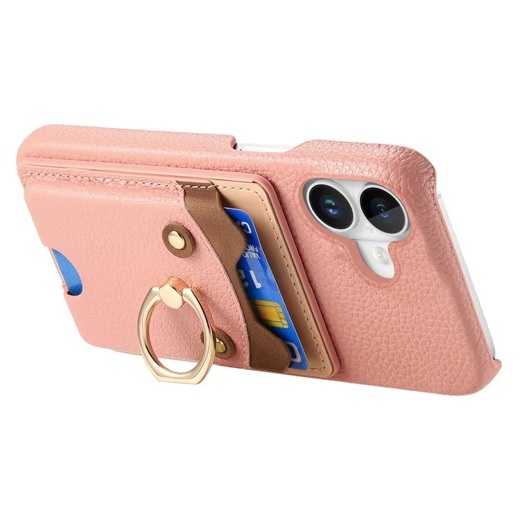 Y6 For iPhone 16 Case Cute Bear Design PU Leather+TPU Card Holder Phone Cover - Pink