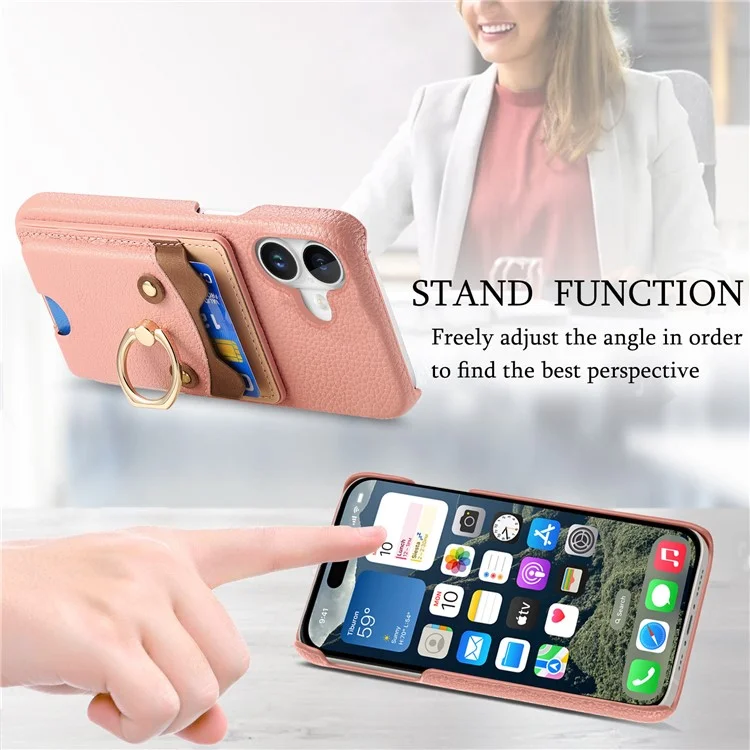 Y6 For iPhone 16 Case Cute Bear Design PU Leather+TPU Card Holder Phone Cover - Pink