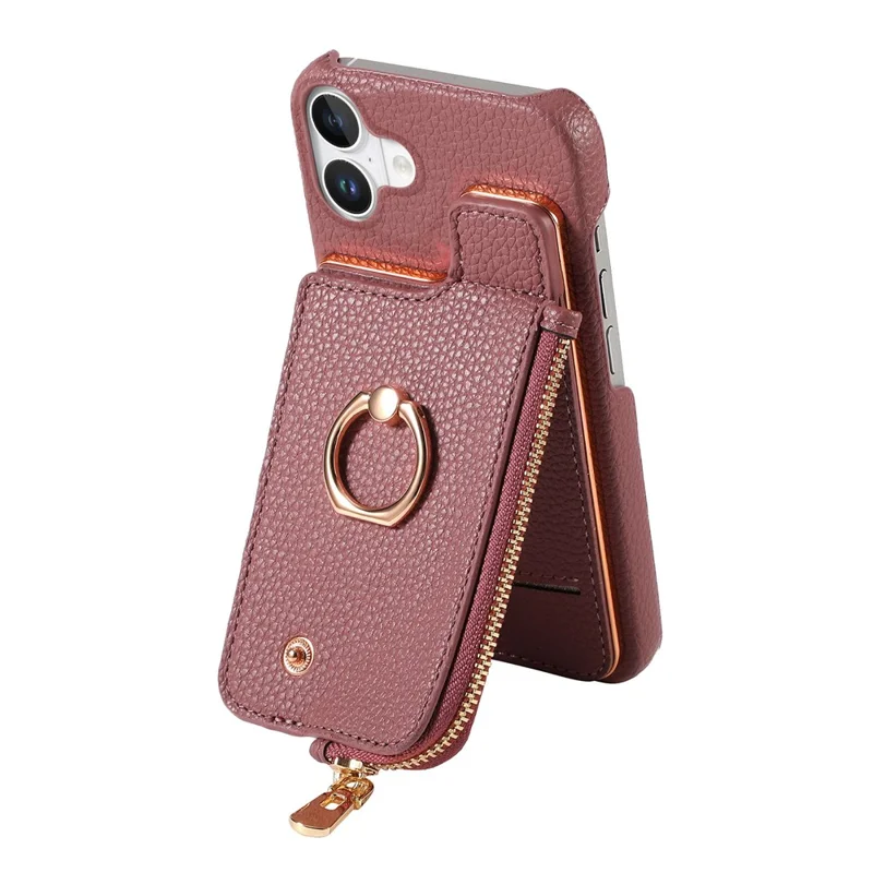 Y3 Pour Iphone 16 Carte de Carte de Carte de Boîtier Kickstand Leather + Tpu Téléphone Couvercle Avec Poche à Fermeture Éclair - Violet