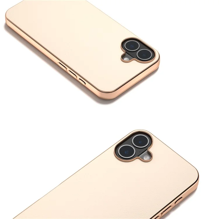 For iPhone 16 Plus Hülle Elektroplattierte Kante PU-Leder beschichtet TPU+PC Handyhülle - Hellgelb
