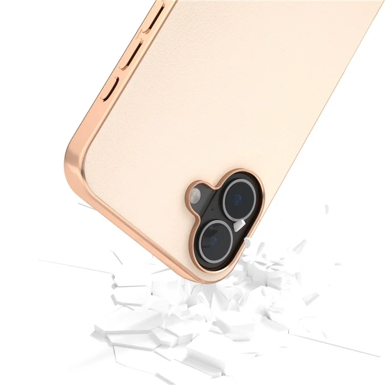 For iPhone 16 Plus Hülle Elektroplattierte Kante PU-Leder beschichtet TPU+PC Handyhülle - Hellgelb