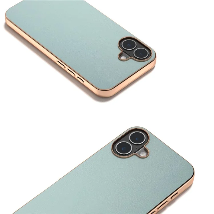 Custodia per iPhone 16 Bordi Elettroplaccati Rivestimento in Pelle PU TPU+PC - Baby Blue