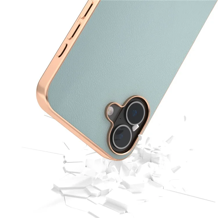 Custodia per iPhone 16 Bordi Elettroplaccati Rivestimento in Pelle PU TPU+PC - Baby Blue