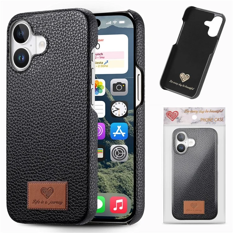 Y5 Per Iphone 16 Plus Case Litchi Texture in Pelle+copertina Telefonica Slim Tpu - Nero
