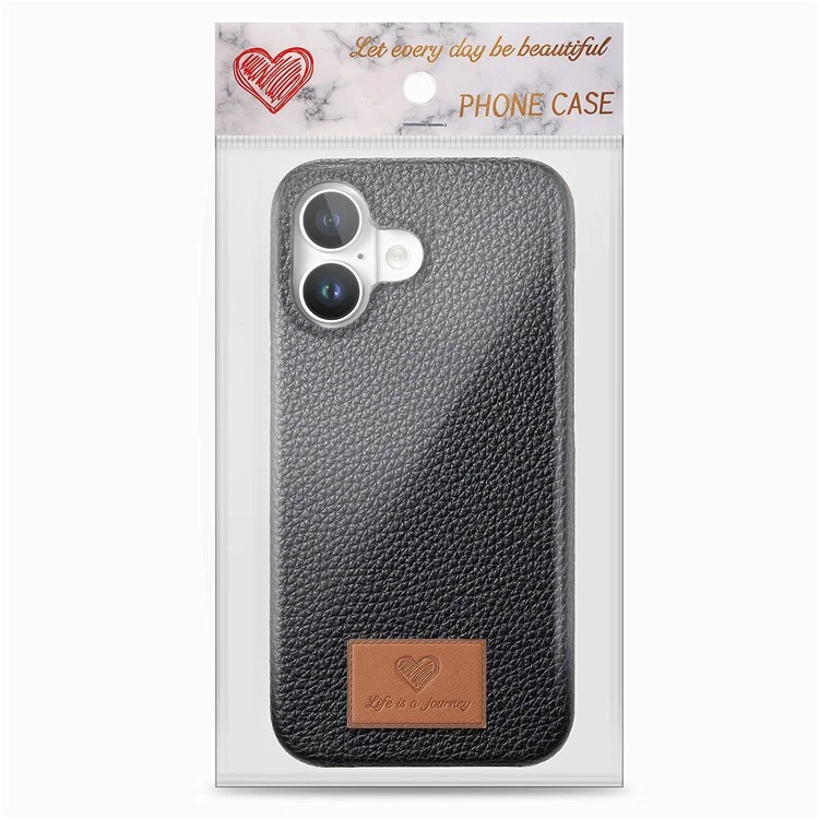 Y5 Per Iphone 16 Plus Case Litchi Texture in Pelle+copertina Telefonica Slim Tpu - Nero
