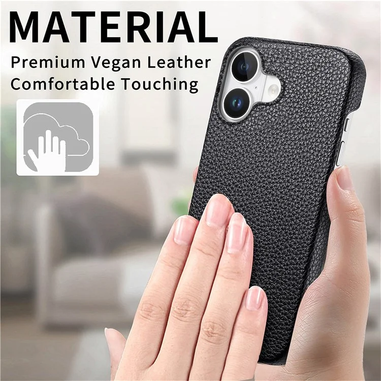 Y5 Per Iphone 16 Plus Case Litchi Texture in Pelle+copertina Telefonica Slim Tpu - Nero