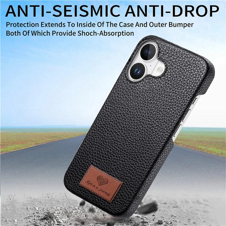 Y5 Per Iphone 16 Plus Case Litchi Texture in Pelle+copertina Telefonica Slim Tpu - Nero