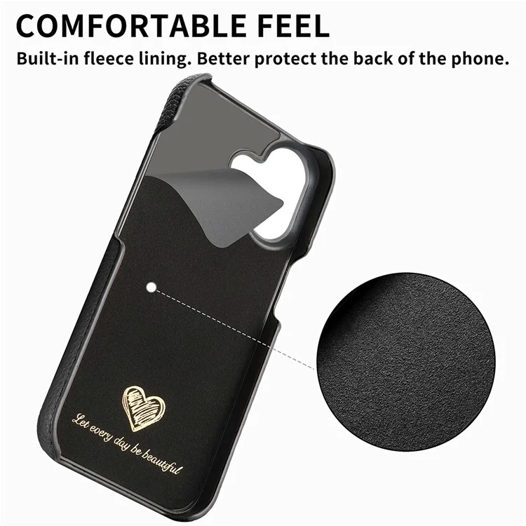 Y5 Per Iphone 16 Plus Case Litchi Texture in Pelle+copertina Telefonica Slim Tpu - Nero
