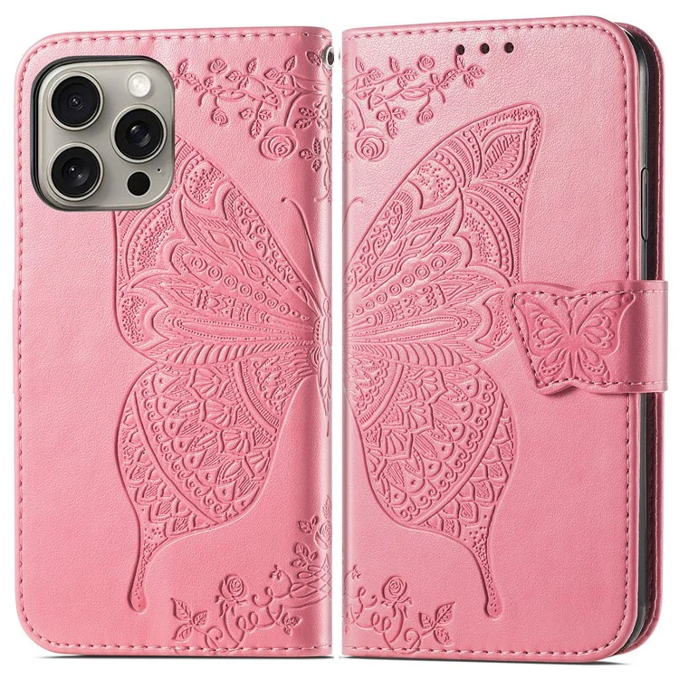 Pour Iphone 16 Pro pu Leather Wallet Couvercle de Téléphone Patché - Rose