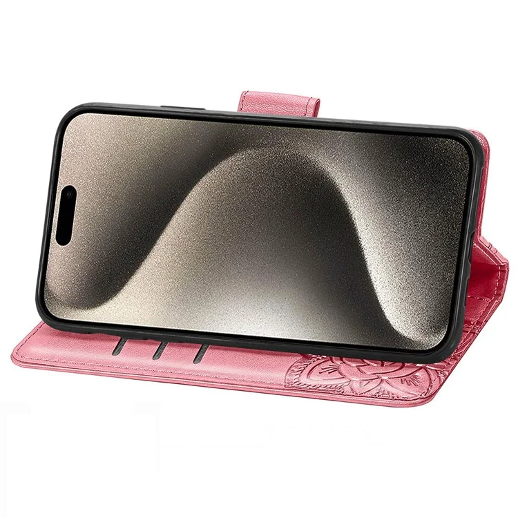 Pour Iphone 16 Pro pu Leather Wallet Couvercle de Téléphone Patché - Rose