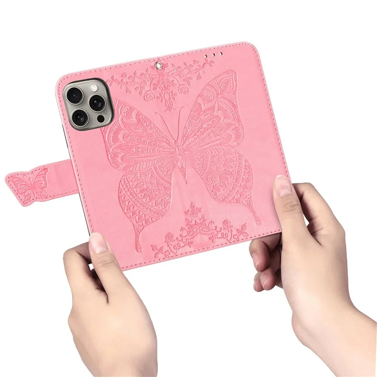 Pour Iphone 16 Pro pu Leather Wallet Couvercle de Téléphone Patché - Rose