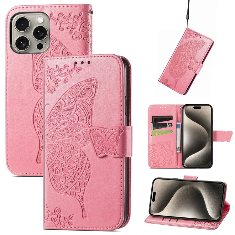 Pour Iphone 16 Pro pu Leather Wallet Couvercle de Téléphone Patché - Rose