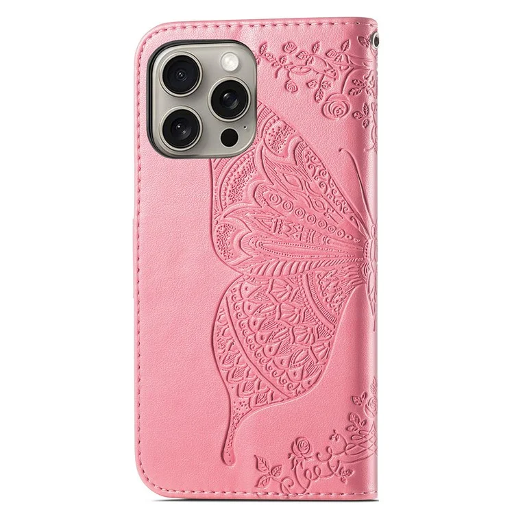 Pour Iphone 16 Pro pu Leather Wallet Couvercle de Téléphone Patché - Rose