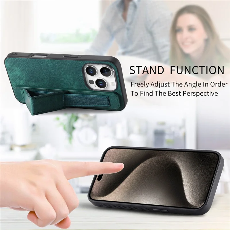 D11 Для Iphone 16 Pro Max Case Bristant Leather + TPU Phone Cover - Зеленый