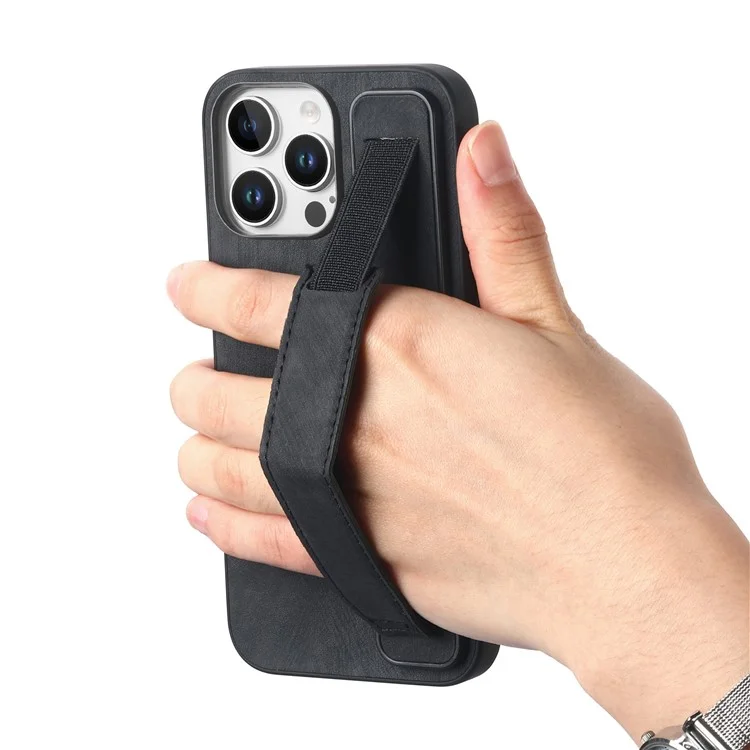 D11 Per Iphone 16 Pro Case Wristband in Pelle + Copertina Del Telefono TPU - Nero