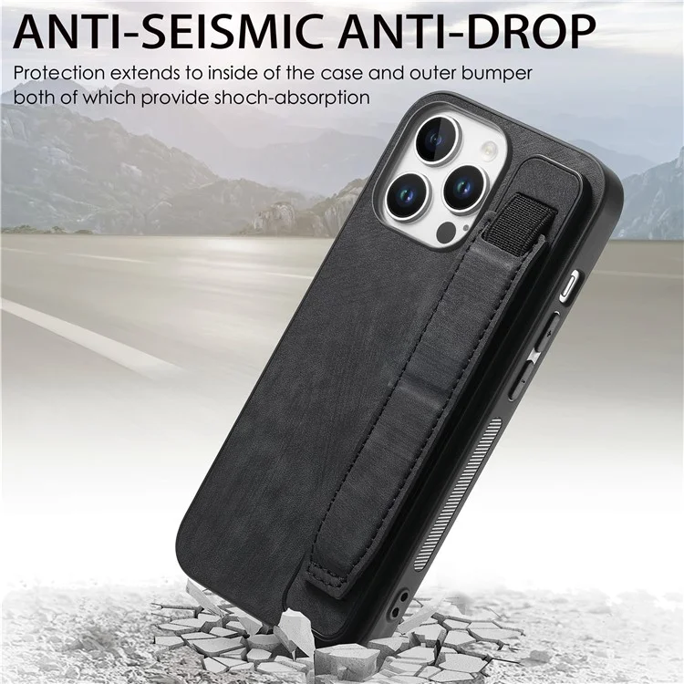D11 Per Iphone 16 Pro Case Wristband in Pelle + Copertina Del Telefono TPU - Nero