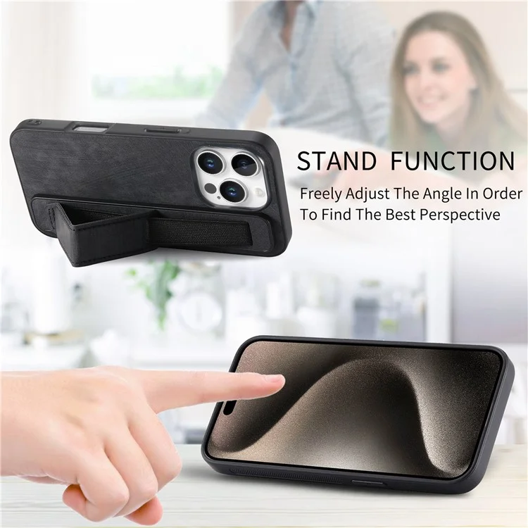 D11 Per Iphone 16 Pro Case Wristband in Pelle + Copertina Del Telefono TPU - Nero