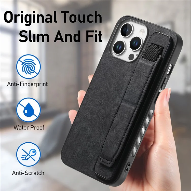 D11 Per Iphone 16 Pro Case Wristband in Pelle + Copertina Del Telefono TPU - Nero