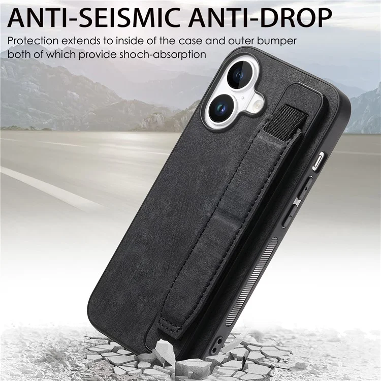 D11 Per Iphone 16 Plus Case Wristband in Pelle + Copertina Del Telefono TPU - Nero