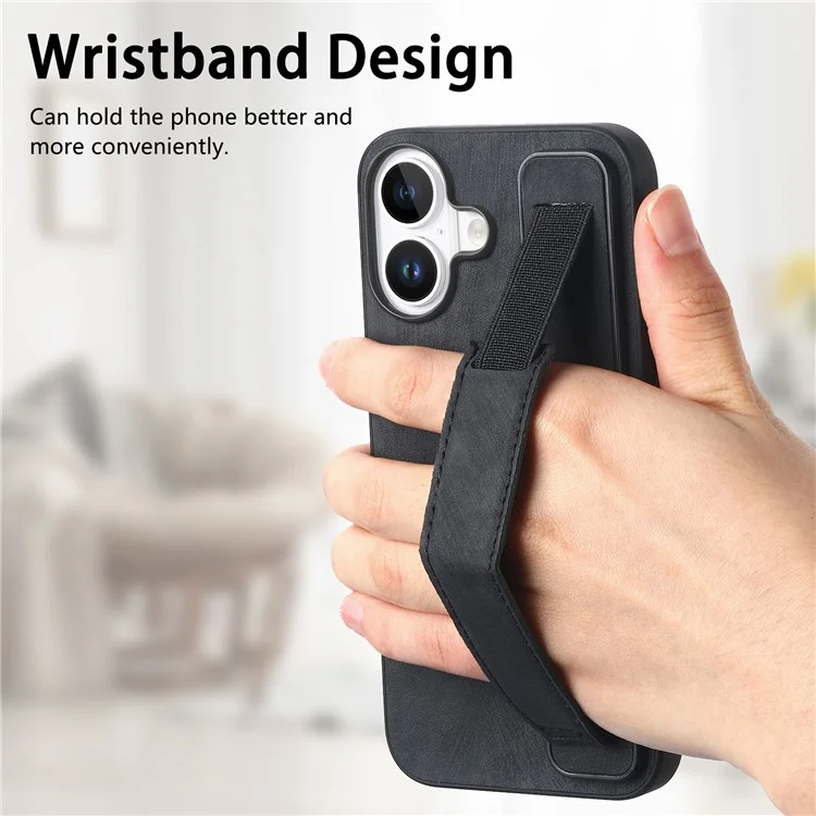 D11 Per Iphone 16 Plus Case Wristband in Pelle + Copertina Del Telefono TPU - Nero