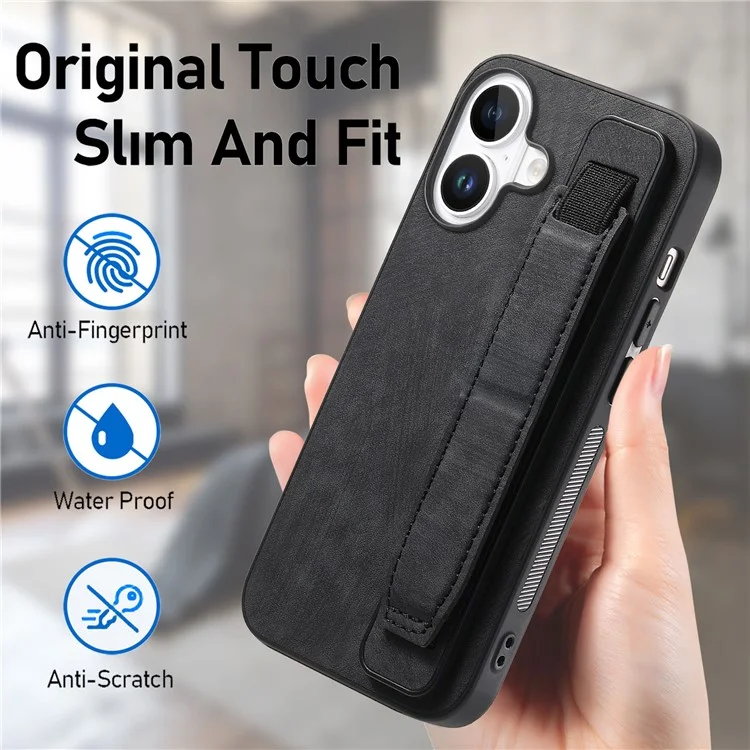D11 Per Iphone 16 Plus Case Wristband in Pelle + Copertina Del Telefono TPU - Nero