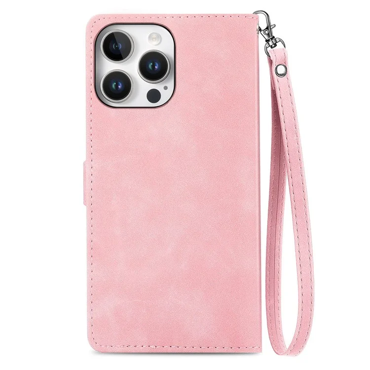 Per Iphone 16 Pro Case Zipper Wallet PU Coperchio di Imprità Della Floore Per Flower - Rosa
