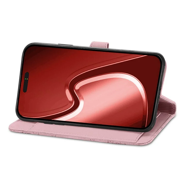 Für Iphone 16 Pro Max Hülle Reißverschluss Brieftasche PU Leder Blumenabdruck Telefonabdeckung - Rosa