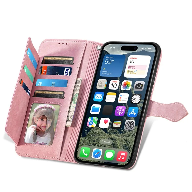 Para Iphone 16 Case Flawet PU Leather Flower Impresión de la Portada Del Teléfono - Rosa