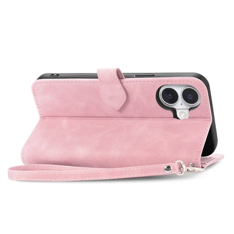 Para Iphone 16 Case Flawet PU Leather Flower Impresión de la Portada Del Teléfono - Rosa