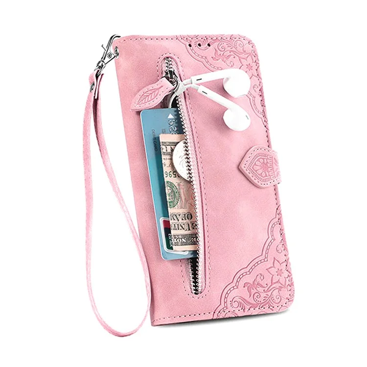 Para Iphone 16 Case Flawet PU Leather Flower Impresión de la Portada Del Teléfono - Rosa