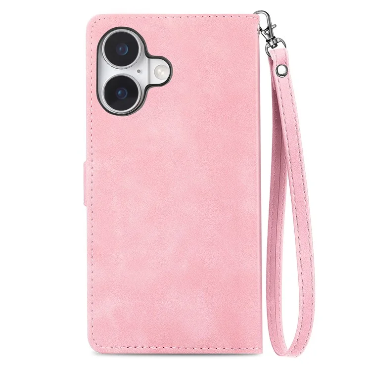 Para Iphone 16 Case Flawet PU Leather Flower Impresión de la Portada Del Teléfono - Rosa