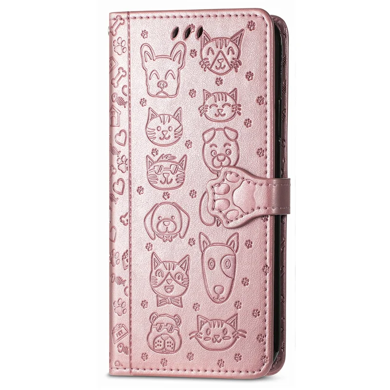 Per Iphone 16 Pro Case Leather Wallet Flip Cover Del Telefono Cat Cat Dog Pattern - Oro Rosa