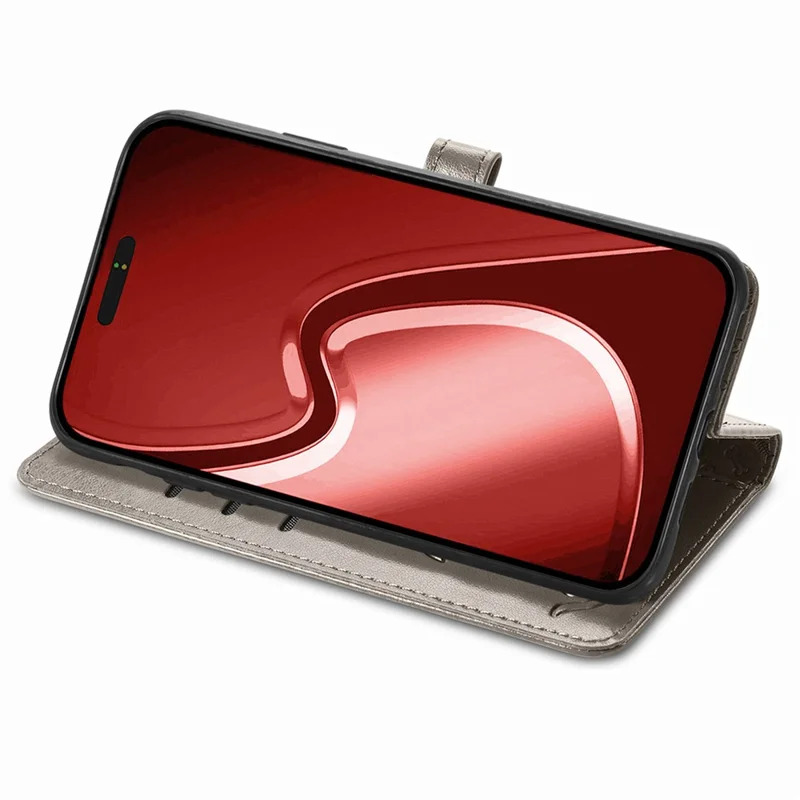 For iPhone 16 Pro Leather Wallet Case Flip Phone Cover with Cute Cat Dog Pattern - Grey