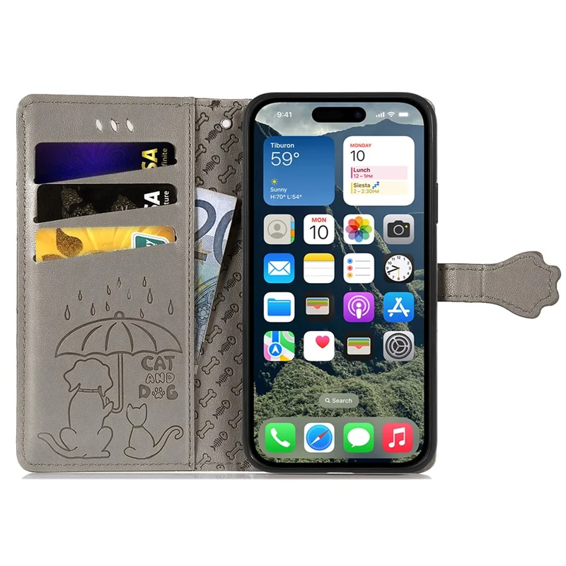 Per Iphone 16 Plus Case Wardlet Flip Cover Flip Cover Cane Cat Dog Pattern - Grigio