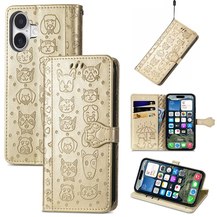 Para Iphone 16 Case Capinha de Couro Flip Phone Capa - Ouro