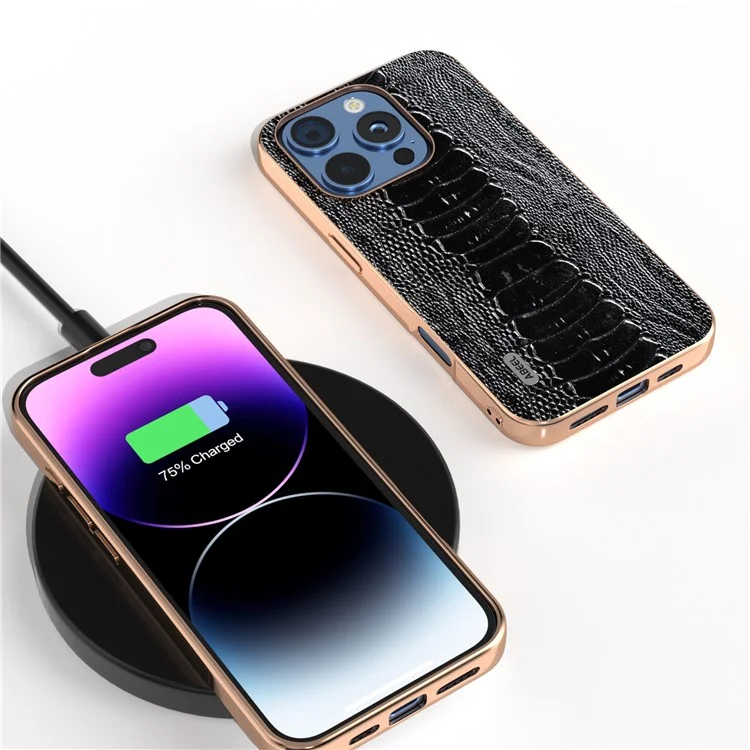 Abeel Para Iphone 16 Pro Max Case Electroplating Edge Textura Cocodile Cooo Cool Coo Coole+tpu+pc Telpular - Negro