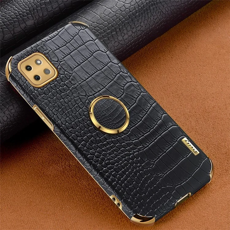 Per Samsung Galaxy A22 5G (versione Ue) Crocodile Texture PU in Pelle Rivestita TPU TPU Elettroplating Ring Cover Del Telefono - Nero
