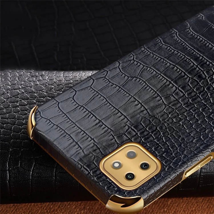 Per Samsung Galaxy A22 5G (versione Ue) Crocodile Texture PU in Pelle Rivestita TPU TPU Elettroplating Ring Cover Del Telefono - Nero