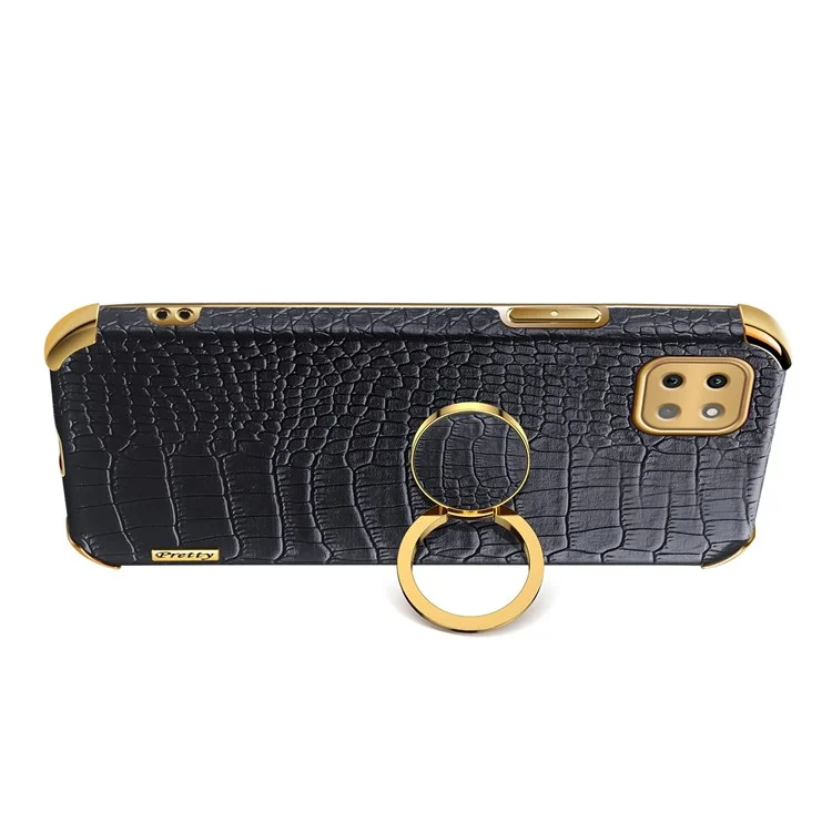 Per Samsung Galaxy A22 5G (versione Ue) Crocodile Texture PU in Pelle Rivestita TPU TPU Elettroplating Ring Cover Del Telefono - Nero