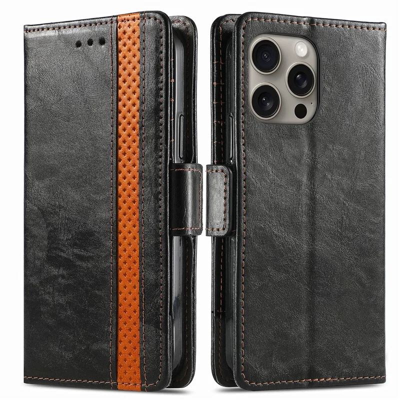 Серия Caseneo 002 Для Iphone 16 Pro Case Stand Splising pu Кожаная Крышка - Черный