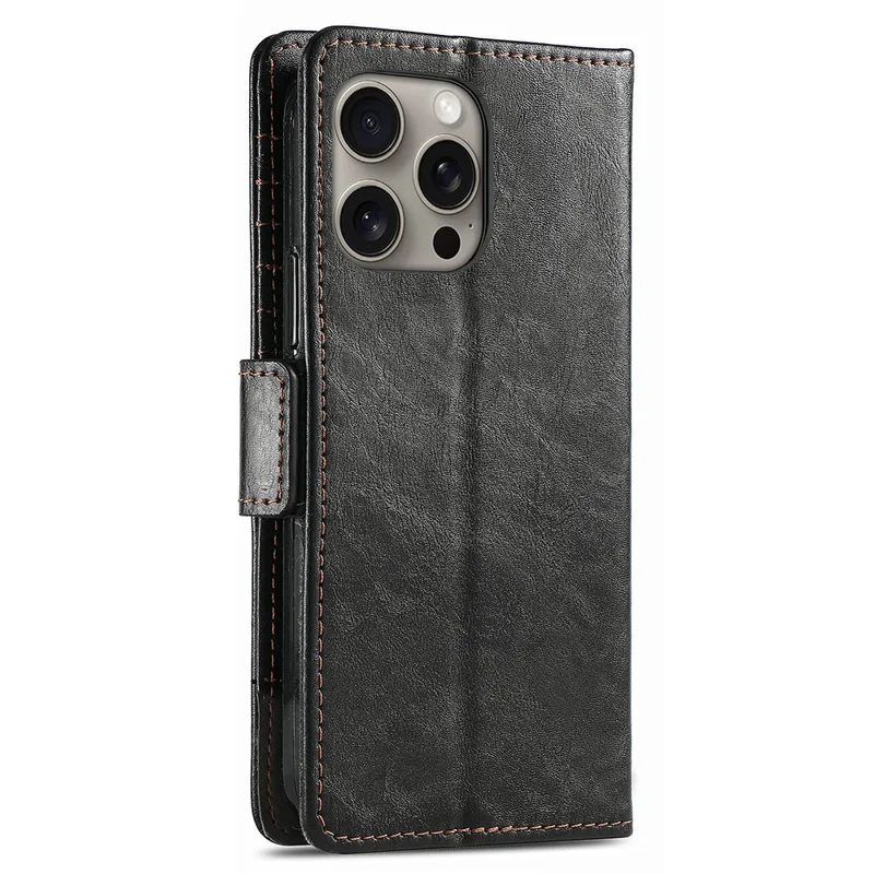 Серия Caseneo 002 Для Iphone 16 Pro Case Stand Splising pu Кожаная Крышка - Черный