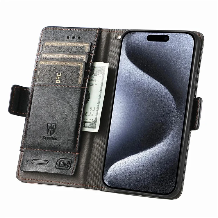 Серия Caseneo 002 Для Iphone 16 Pro Max Case Stand Wallet Splising Cueth Cover - Черный